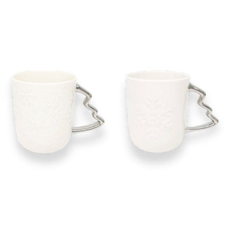 Taza de porcelana con asa de árbol plateado de 100 cc – blanco