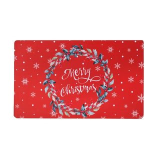 Alfombra de navidad roja con copos y mensaje de 45 × 75 cm
