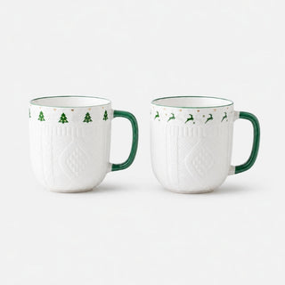 Taza de navidad blanca con diseño de árbol o reno, surtida de 8,8 cm – verde