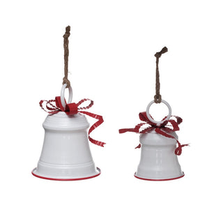 Juego de 2 campanas decorativas de 20 y 24 cm – blanco / rojo