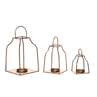 Juego de 3 portavelas geométricos dorados de 16,5 cm