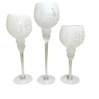 Juego de 3 candelabros de vidrio blanco de 13 × 35 cm