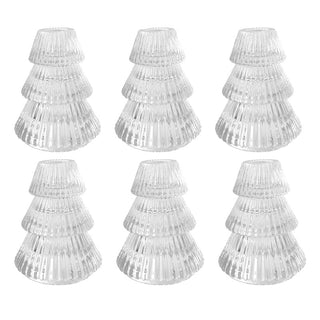 Juego de 6 candelabros transparentes tipo árbol de 7,8 × 10 cm – transparente