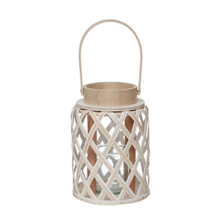 Farol decorativo de madera calada de 15 × 15 × 21 cm – natural