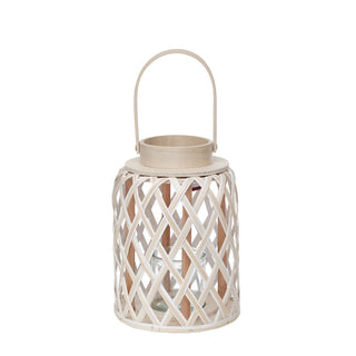 Farol decorativo de madera calada de 18 × 18 × 25 cm – natural