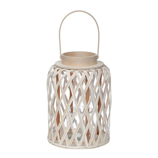 Farol decorativo de madera calada de 22 × 22 × 30 cm – natural
