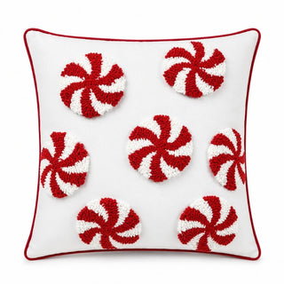 Cojín navideño blanco con caramelos navideños de 45 cm – rojo