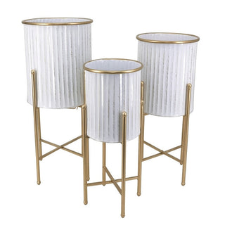 Juego de 3 maceteros navideños blancos con soporte dorado