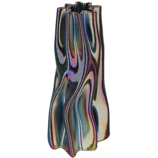 Florero escultórico acanalado de 15,5 × 28 cm – azul