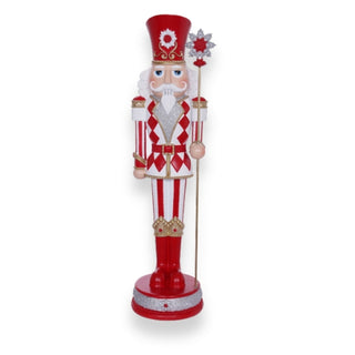 Cascanueces de sombrero alto rojo y blanco de 38 cm
