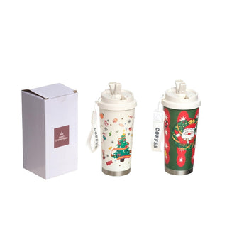 Vaso navideño con tapa de 500 ml, diseño surtido – blanco / verde / rojo