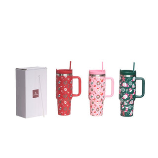 Vaso navideño con tapa y asa de 1.200 ml, surtido – rojo / rosado / verde