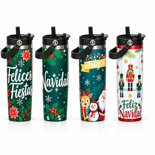 Termo Navideño Con Tapa De 900 Ml, Diseño Surtido – Verde / Blanco