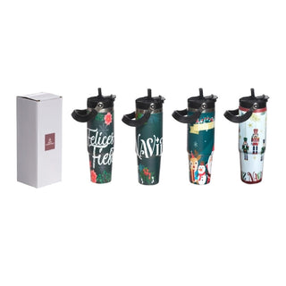 Vaso navideño con tapa de 900 ml, diseño surtido – verde / blanco
