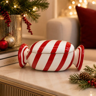 Galletero de cerámica tipo caramelo de 21,2 cm – rojo / blanco – vista 2