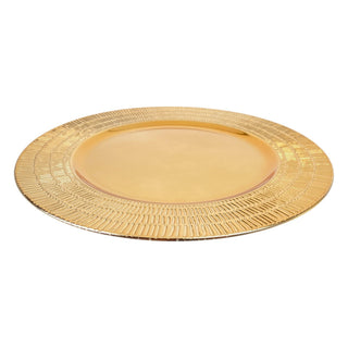 Plato de fondo redondo de plástico borde rayas 33 cm - color dorado