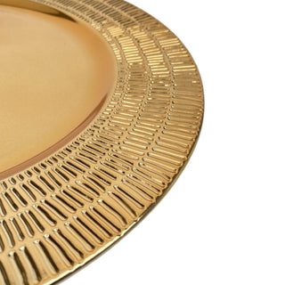 Plato de fondo redondo de plástico borde rayas 33 cm - color dorado