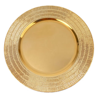 Plato de fondo redondo de plástico borde rayas 33 cm - color dorado
