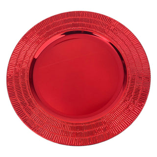 Plato de fondo redondo de plástico borde rayas 33 cm - color rojo