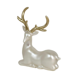 Reno decorativo navideño acostado 31 cm – blanco nácar/dorado