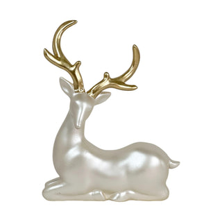 Reno decorativo navideño acostado 31 cm – blanco nácar/dorado