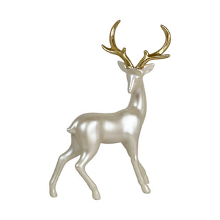 Reno decorativo navideño de pie 43.5 cm – blanco nácar/dorado