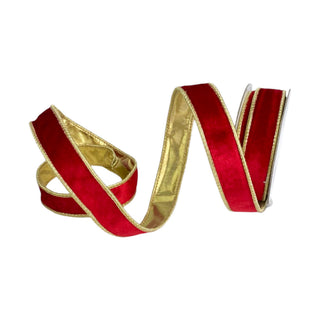 Cinta navideña de terciopelo doble tono 1 cm × 6 metros - color rojo/dorado
