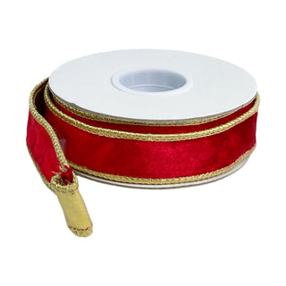 Cinta navideña de terciopelo doble tono 1 cm × 6 metros - color rojo/dorado