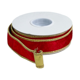 Cinta navideña de terciopelo doble tono 1 cm × 6 metros - color rojo/dorado