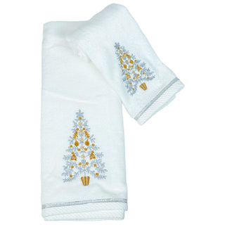Juego de 2 toallas motivo bordado árbol navideño 36 × 14 cm- color blanco