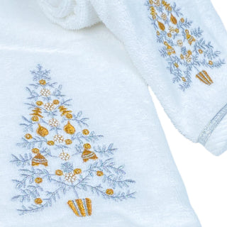 Juego de 2 toallas motivo bordado árbol navideño 36 × 14 cm- color blanco