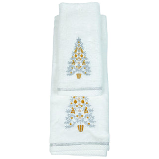 Juego de 2 toallas motivo bordado árbol navideño 36 × 14 cm- color blanco