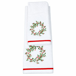 Juego de 2 toallas motivo bordado corona navideña 36 × 14 cm - color blanco
