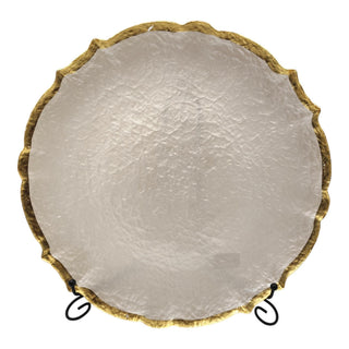 Plato de fondo de vidrio efecto nacar 33 cm - color blanco borde dorado