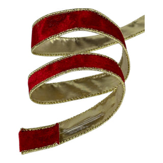 Cinta navideña de terciopelo doble tono 2,5  cm × 8 metros - color rojo/dorado