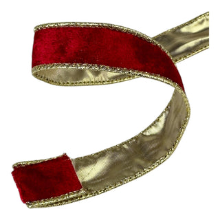 Cinta navideña de terciopelo doble tono 2,5  cm × 8 metros - color rojo/dorado