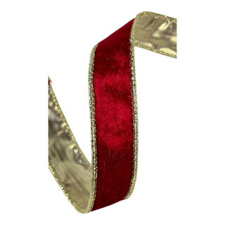 Cinta navideña de terciopelo doble tono 2,5  cm × 8 metros - color rojo/dorado