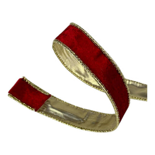 Cinta navideña de terciopelo doble tono 2,5  cm × 8 metros - color rojo/dorado