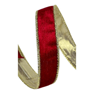 Cinta navideña de terciopelo doble tono 2,5  cm × 8 metros - color rojo/dorado