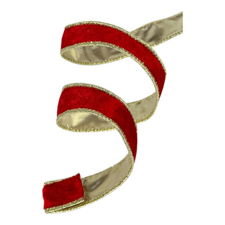 Cinta navideña de terciopelo doble tono 2,5  cm × 8 metros - color rojo/dorado