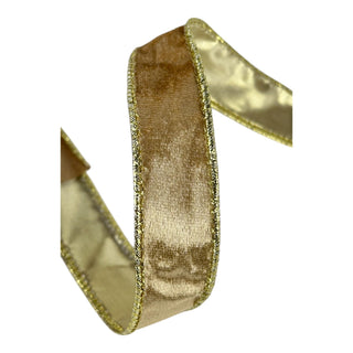 Cinta navideña de terciopelo doble tono 2,5  cm × 8 metros - color dorado/dorado