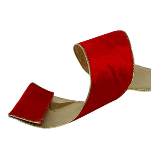 Cinta navideña de terciopelo doble tomo 10 cm × 8 metros - color rojo/dorado