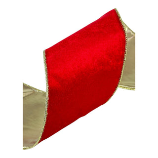 Cinta navideña de terciopelo doble tomo 10 cm × 8 metros - color rojo/dorado