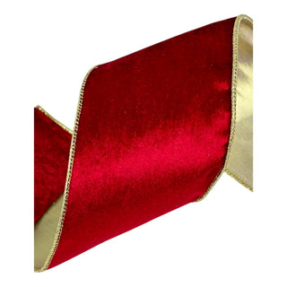 Cinta navideña de terciopelo doble tomo 10 cm × 8 metros - color rojo/dorado
