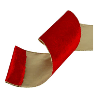 Cinta navideña de terciopelo doble tomo 15 cm × 8 metros - color rojo/dorado