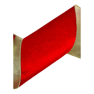 Cinta navideña de terciopelo doble tomo 15 cm × 8 metros - color rojo/dorado