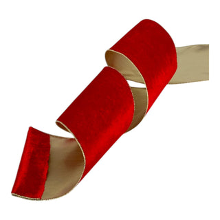 Cinta navideña de terciopelo doble tomo 15 cm × 8 metros - color rojo/dorado