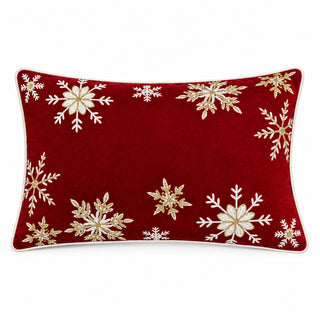 Rectangular Velvet Christmas Cushion With Snowflakes 50 Cm - Red/Gold Color