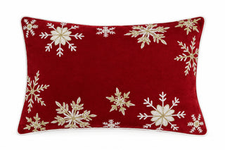 Cojín navideño de terciopelo rectangular copos de nieve 50 cm - color Rojo/dorado