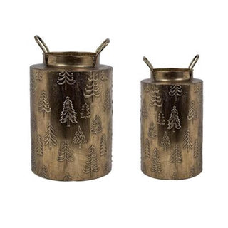 Pote Metálico Decorativo Navideño 29.5 Cm – Dorado Envejecido